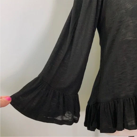 Black Off the Shoulder Ruffle Sleeve Top - Picture 5 of 8